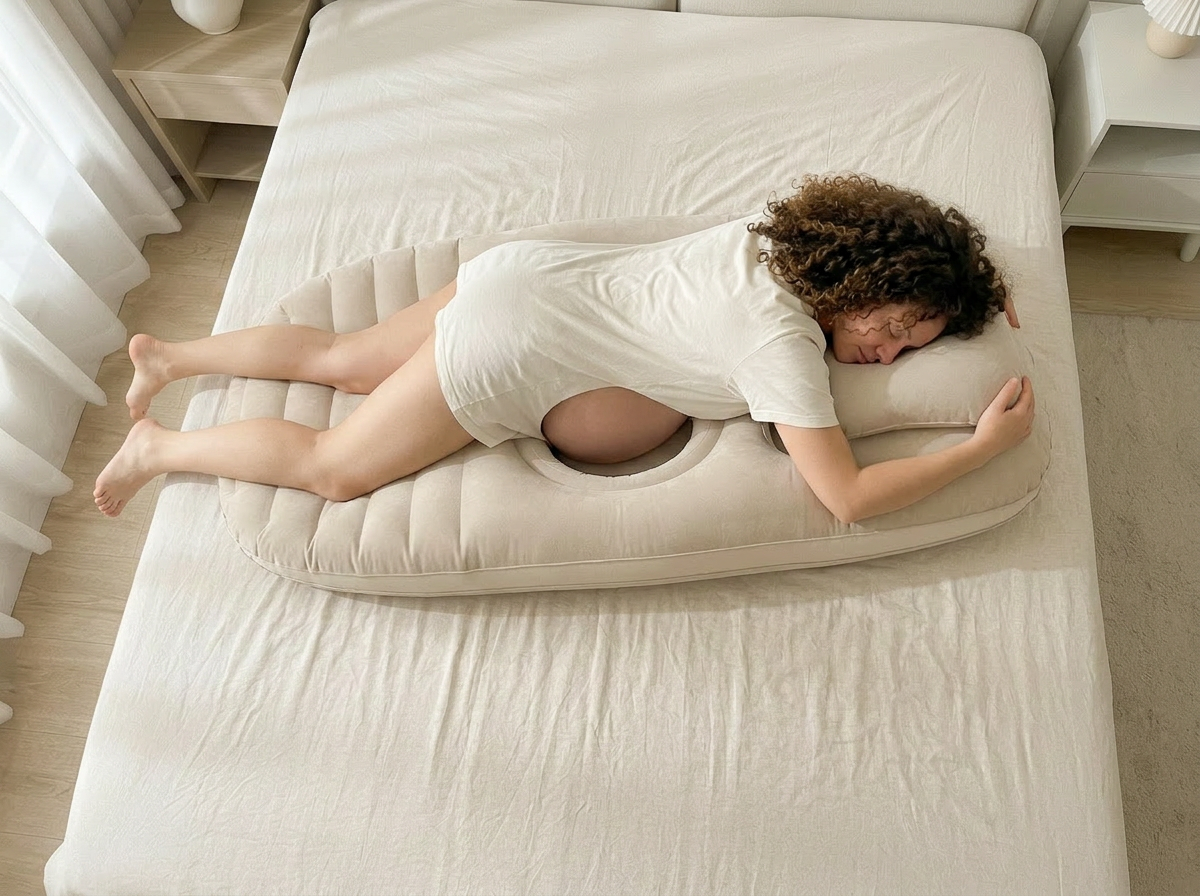 Jess L. using BumpCloud pregnancy pillow